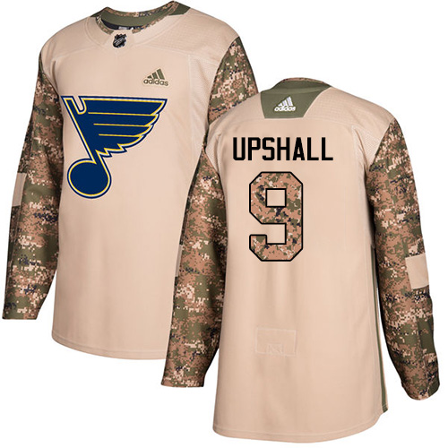 Adidas Blues #9 Scottie Upshall Camo Authentic Veterans Day Stitched NHL Jersey - Click Image to Close
